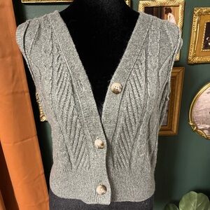 Jessica Simpson Sage Green Cable Knit Cardigan Vest